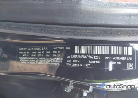 2023 Alfa Romeo Giulia Ti Rwd from USA, damaged, VIN ZARFAMBN6P7671283